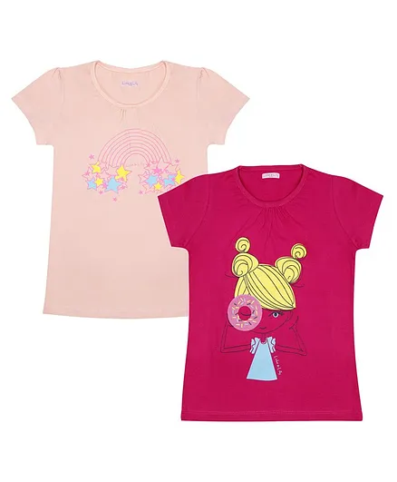 Luke and Lilly Short Sleeves Doll Print Pack Of 2 Tee - Pink