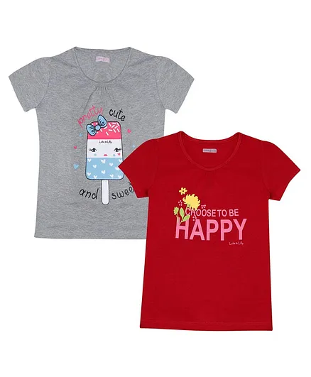 Luke and Lilly Happy Ice Cream Printed Pack Of 2 Short Sleeves Tee - Red Grey