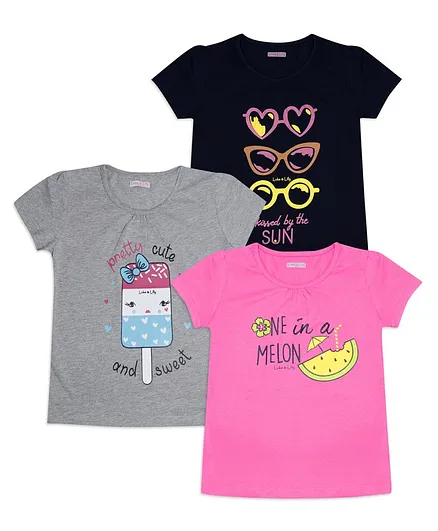 Luke and Lilly Short Sleeves Candy & Sunglasses Print Pack Of 3 Tee - Multi Color