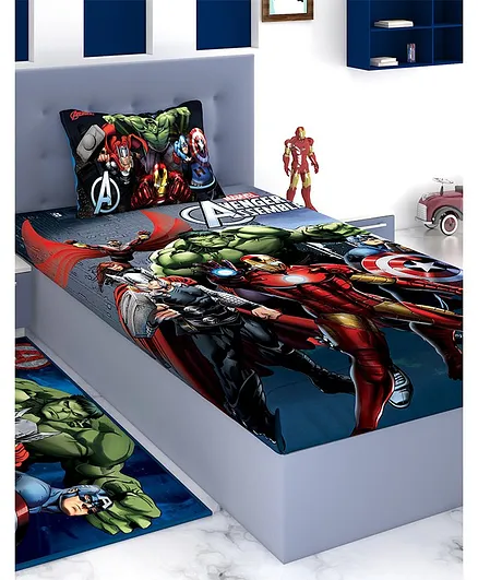Athom Trendz Marvel Avengers Single Bedsheet with Pillow - Multicolor