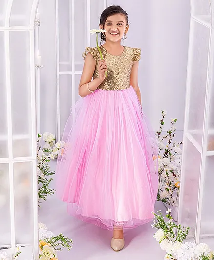 Mark & Mia Short Sleeves Full Length Gown Embellished - Pink