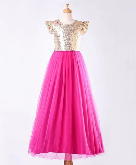 Mark & Mia Short Sleeves Full Length Gown Embellished - Dark Pink