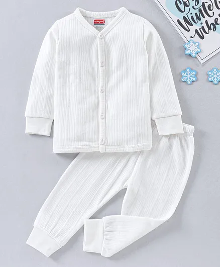 Babyhug Full Sleeves Thermal Vest & Bottoms - White