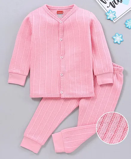 Babyhug Full Sleeves Thermal Vest & Bottoms - Pink