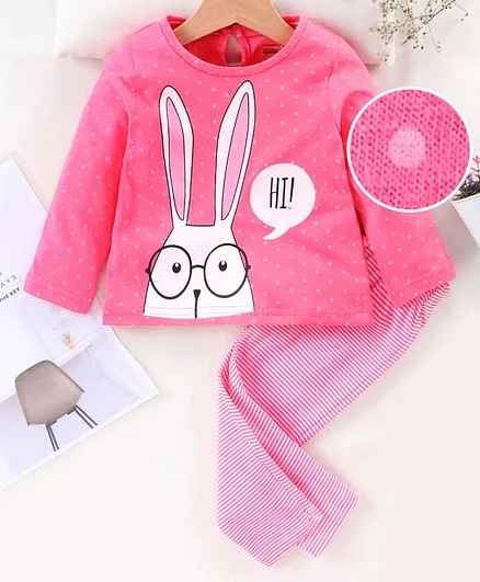 Babyhug Full Sleeves Printed Night Suit - Pink