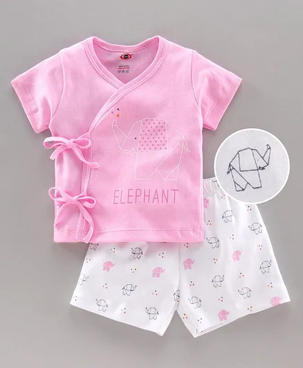 Zero Half Sleeves Vest & Shorts Inner Wear Set Elephant Print - Pink