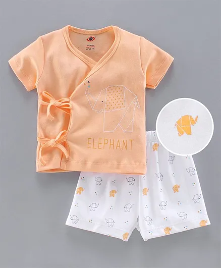 Zero Half Sleeves Vest & Shorts Elephant Print - Orange White