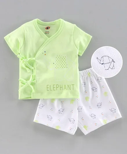 Zero Half Sleeves Vest & Shorts Inner Wear Set Elephant Print - Green