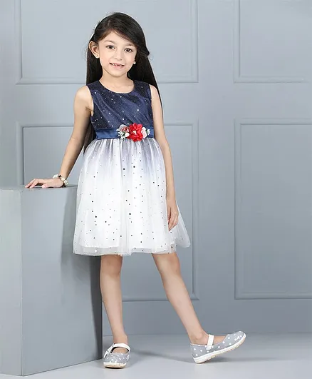 Babyhug Sleeveless Party Frock Floral Corsage Detail - Navy