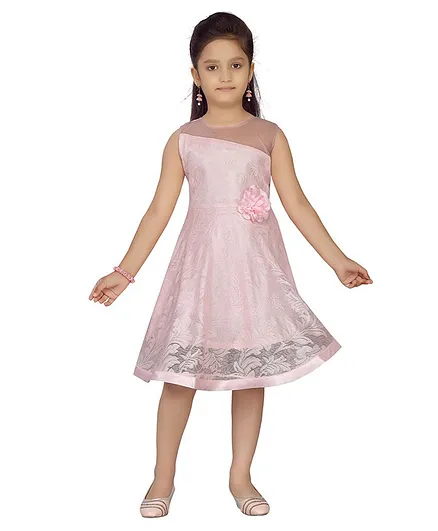 Aarika Sleeveless Self Flower Embroidery Dress - Light Pink