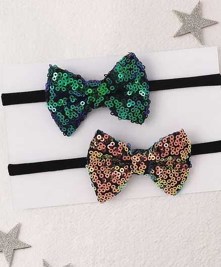 Knotty Ribbons Pack Of 2 Sequin Bow Headband - Green & Copper