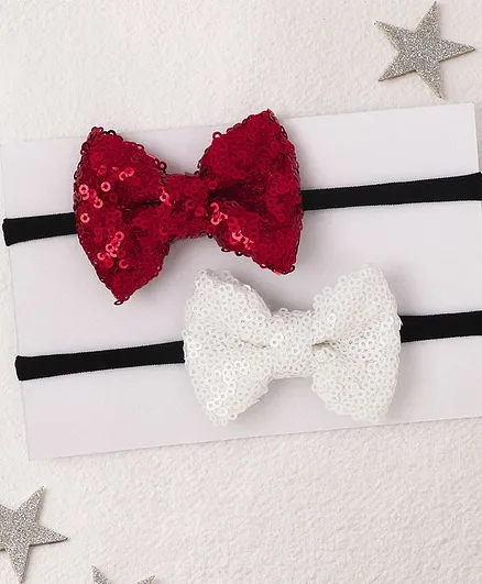Knotty Ribbons Pack Of 2 Sequin Bow Headband - Red & White