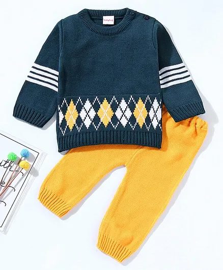 Babyhug Full Sleeves Sweater Chevron Design Set - Green