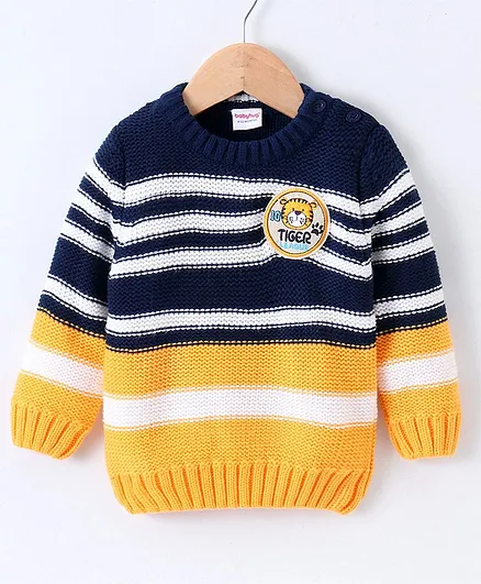 Babyhug Full Sleeves Pull Over Sweater Striped - Yellow & Blue