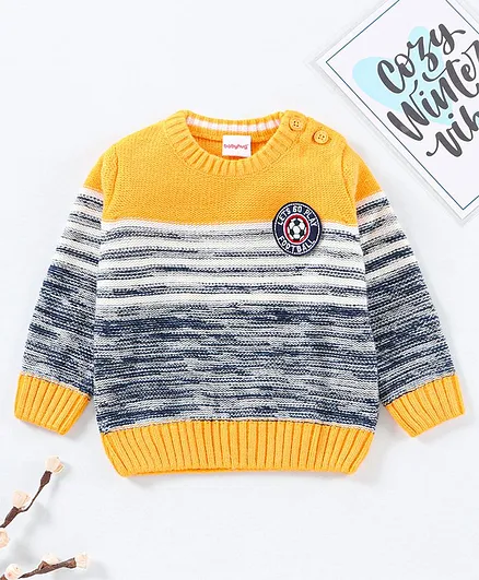 Babyhug Full Sleeves Color Block Striped Sweater - Yellow