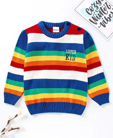 Babyhug Full Sleeves Striped Sweater - Multicolor