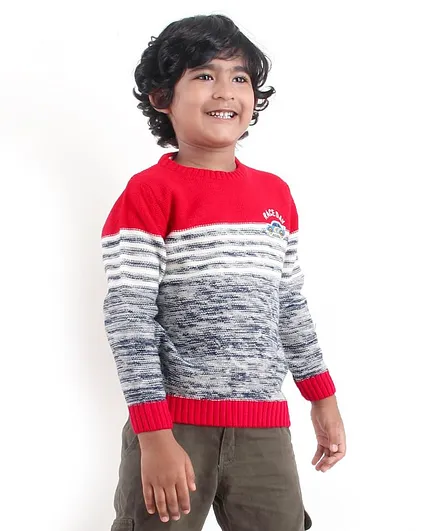 Babyhug Full Sleeves Sweater - Red Grey