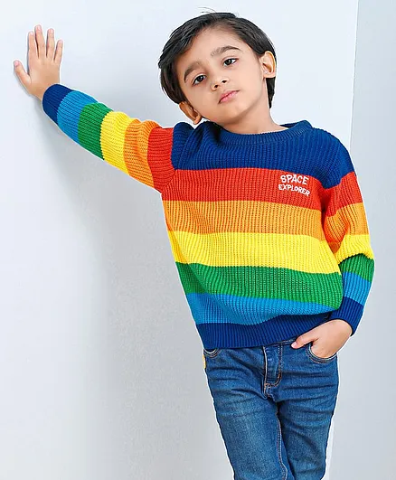 Babyhug Full Sleeves Stripes Sweater - Blue