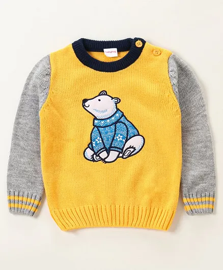 Babyhug Full Sleeves Sweater Polar Bear Print - Yelllow