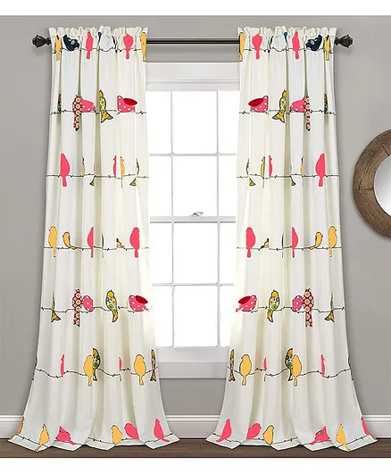 Soul Fiber 100% Cotton Door Curtains Bird Print Pack of 2 - White Red