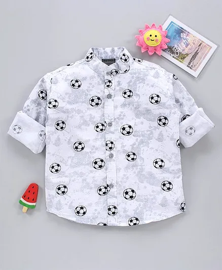 Rikidoos Full Sleeves All Over Football Printed Shirt - White