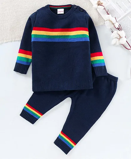Babyhug Full Sleeves Pullover Sweater Set - Navy Blue