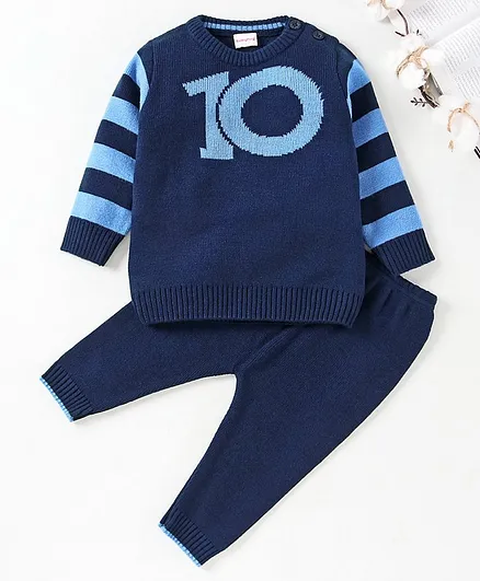 Babyhug Full Sleeves Sweater Set 10 Design - Navy
