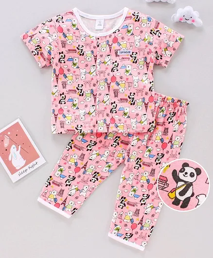 ToffyHouse Half Sleeves Night Suit Panda Print - Pink