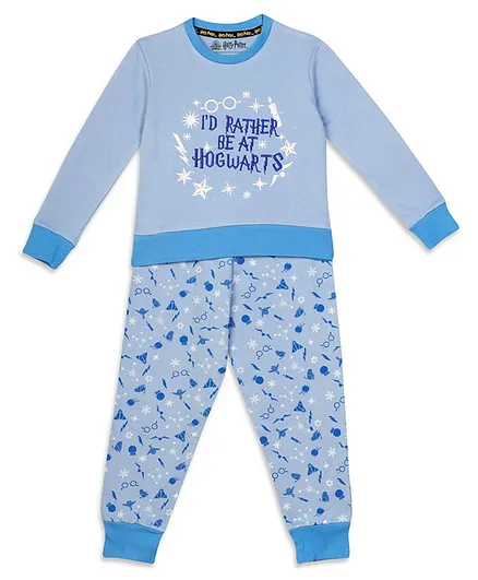 Nap Chief Harry Potter Print Full Sleeves Night Suit - Blue