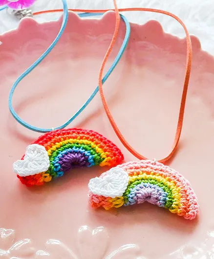 Bobbles & Scallops Pack Of 2 Crochet Rainbow Necklace - Multi Colour