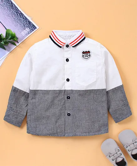Babyhug Full Sleeves Shirt With Color Block Print - White