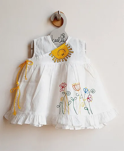 Keebee Organic Cotton Sleeveless Sun Design Dress - White