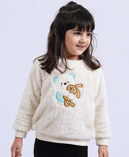 Babyoye Full Sleeves Sweatshirt Teddy Embroidery - Cream