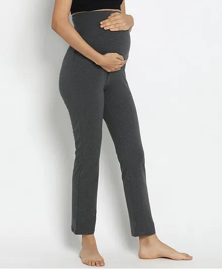 Wobbly Walk Full Length Solid High-Waist Maternity Casual Pants - Grey
