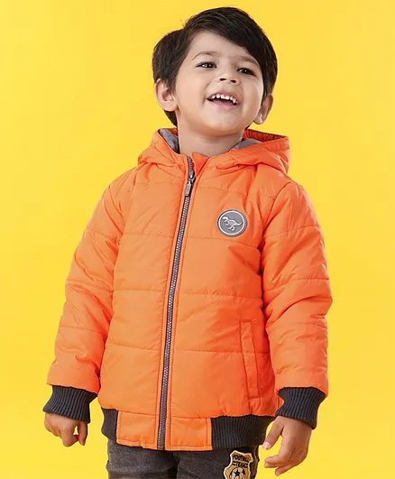 Babyhug Full Sleeves Hooded Padded Jacket - Orange