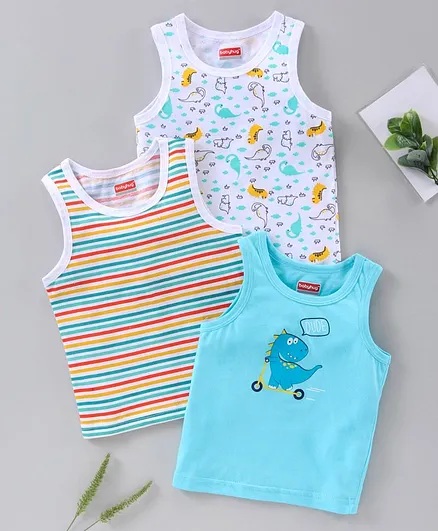 Babyhug 100% Cotton Sleeveless Printed Vest Pack of 3 - Multicolor