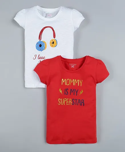 Plum Tree Mommy Superstar Print Short Sleeves Pack Of 2 Tee - Red White