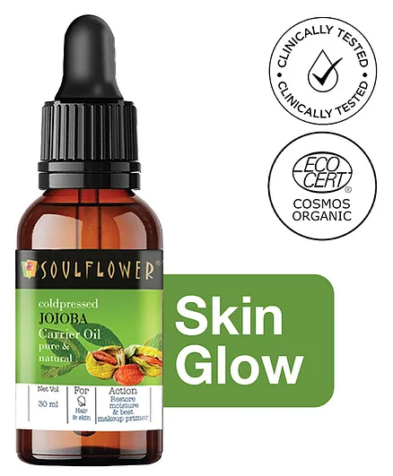 Soulflower Coldpressed Jojoba Carrier Oil, For Hair, Skin, Makeup Primer, Pure, Natural & Organic - 30 ml