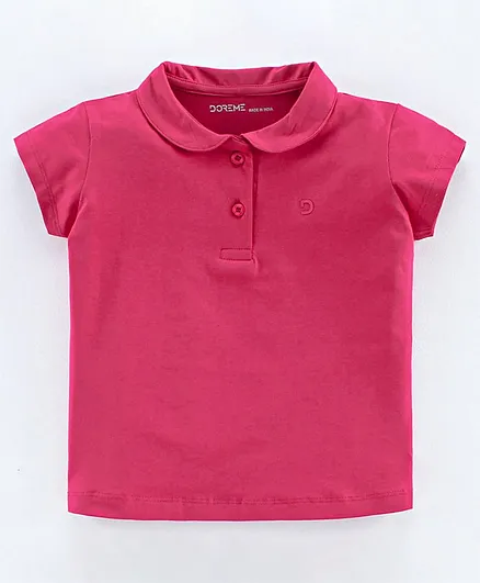 Doreme Half Sleeves Solid Color Top - Dark Pink