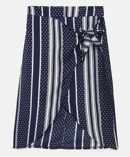 Actuel Mid Calf Length Striped Skirt - Navy Blue & White