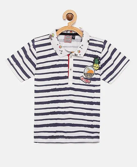 Actuel Half Sleeves Striped Tee - Navy Blue & White