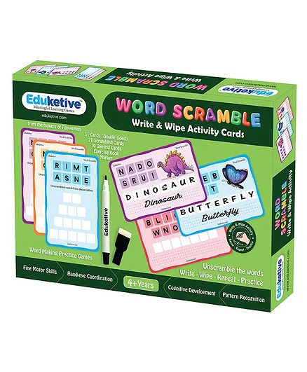 Eduketive Word Scramble Write & Wipe Reusable Activity Cards - Multicolour 