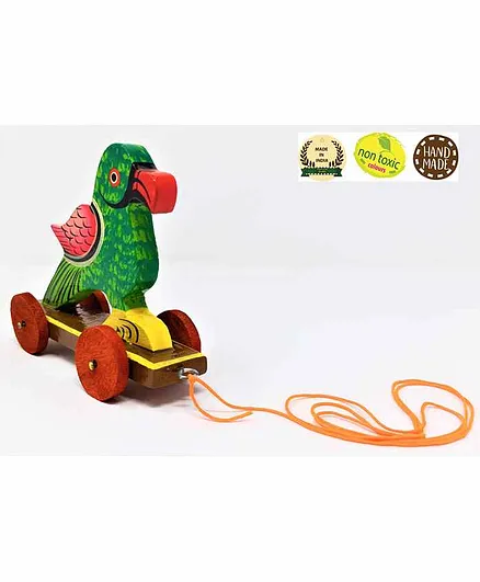 A&A Kreative Box Pull along Indian Parrot Wooden Toy - Multi colour 