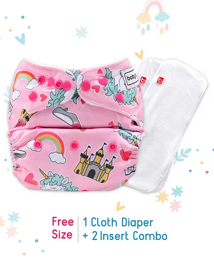 Babyhug Reusable Cloth Diaper With SmartDry Unicorn Print  - Pink
