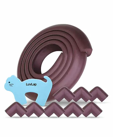 LuvLap Baby Safety Combo of Edge & Corner Guard with Door Stopper - Brown