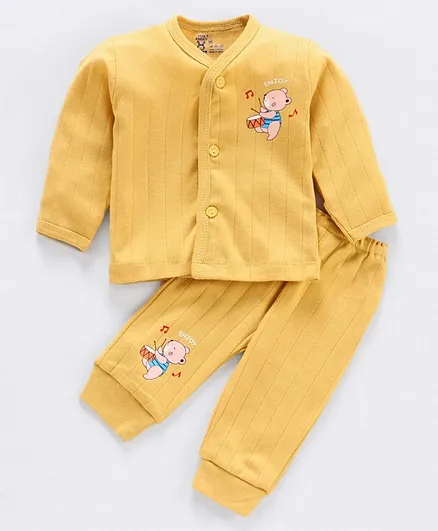 Pink Rabbit Full Sleeves Pyjama Set Bear Print - Yellow