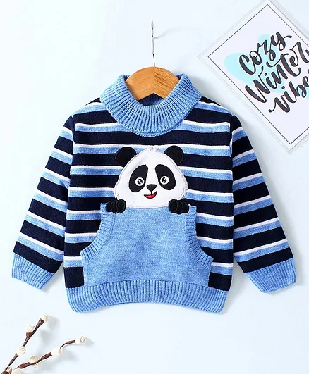 Babyhug Full Sleeves Sweater Striped - Blue