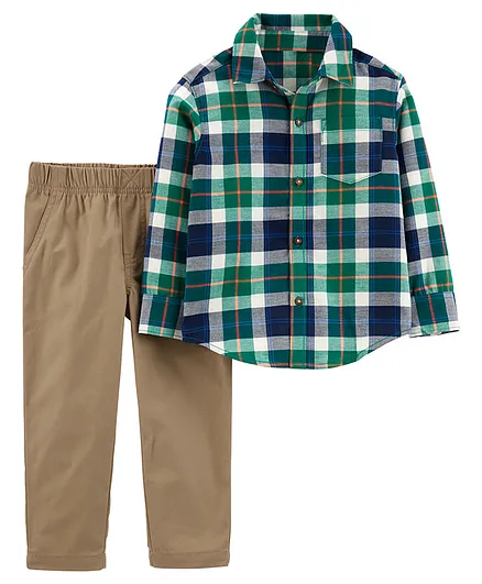 Carter's  2-Piece Plaid Button-Front Shirt & Pant Set - Green Brown
