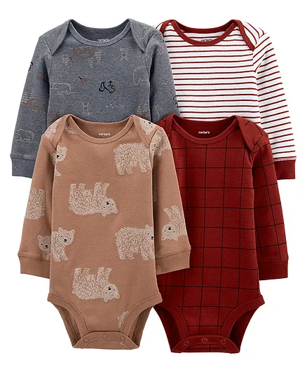 Carter's 4-Pack Long-Sleeve Bodysuits - Grey Brown Red