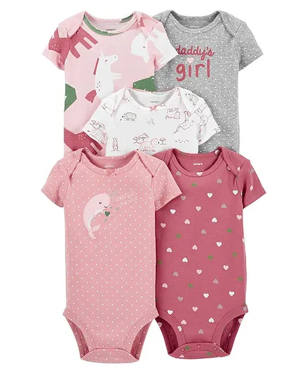Carter's Baby Girl 5 Pack Short Sleeve Bodysuits Size 12 Months New